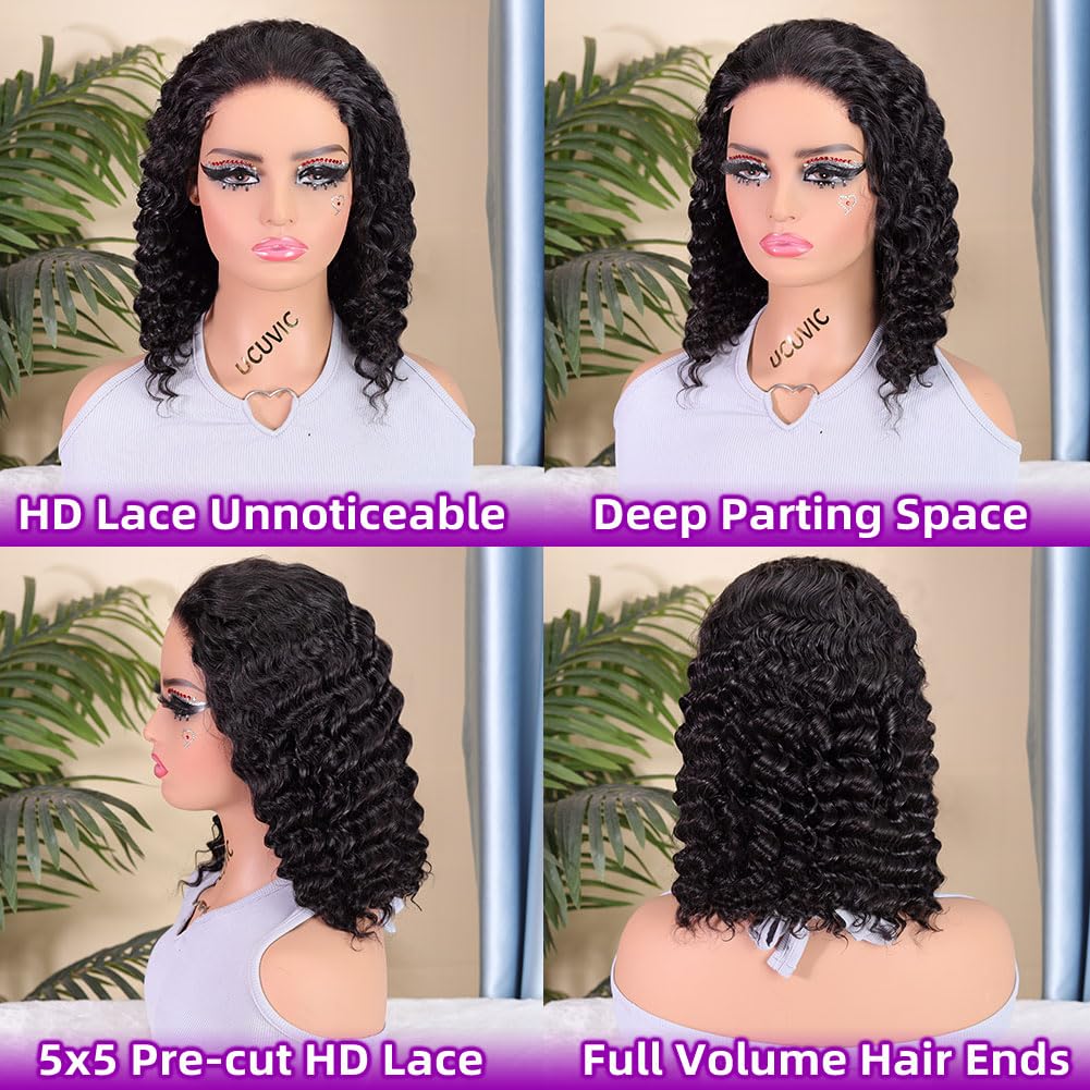 UCUVIC Curly Bob Wig glueless cap for quick wear