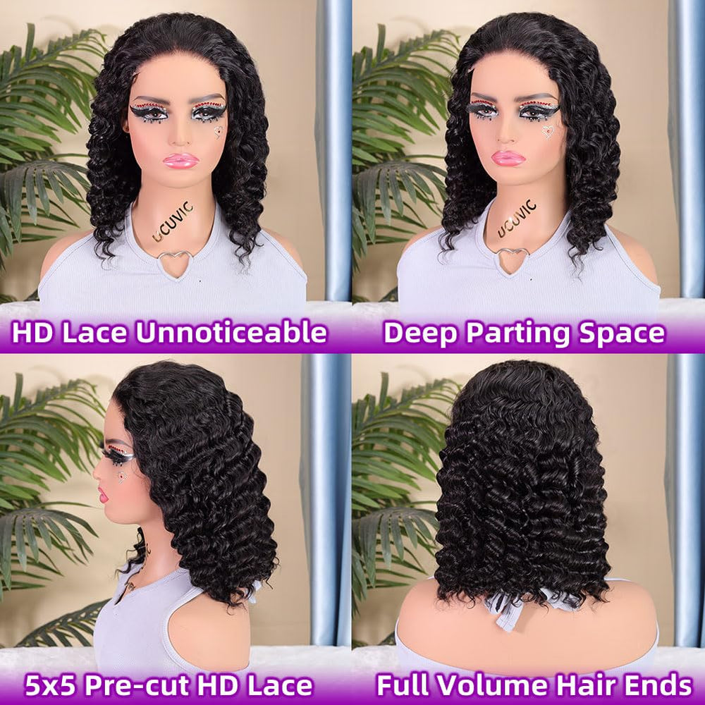 UCUVIC Curly Bob Wig glueless cap for quick wear