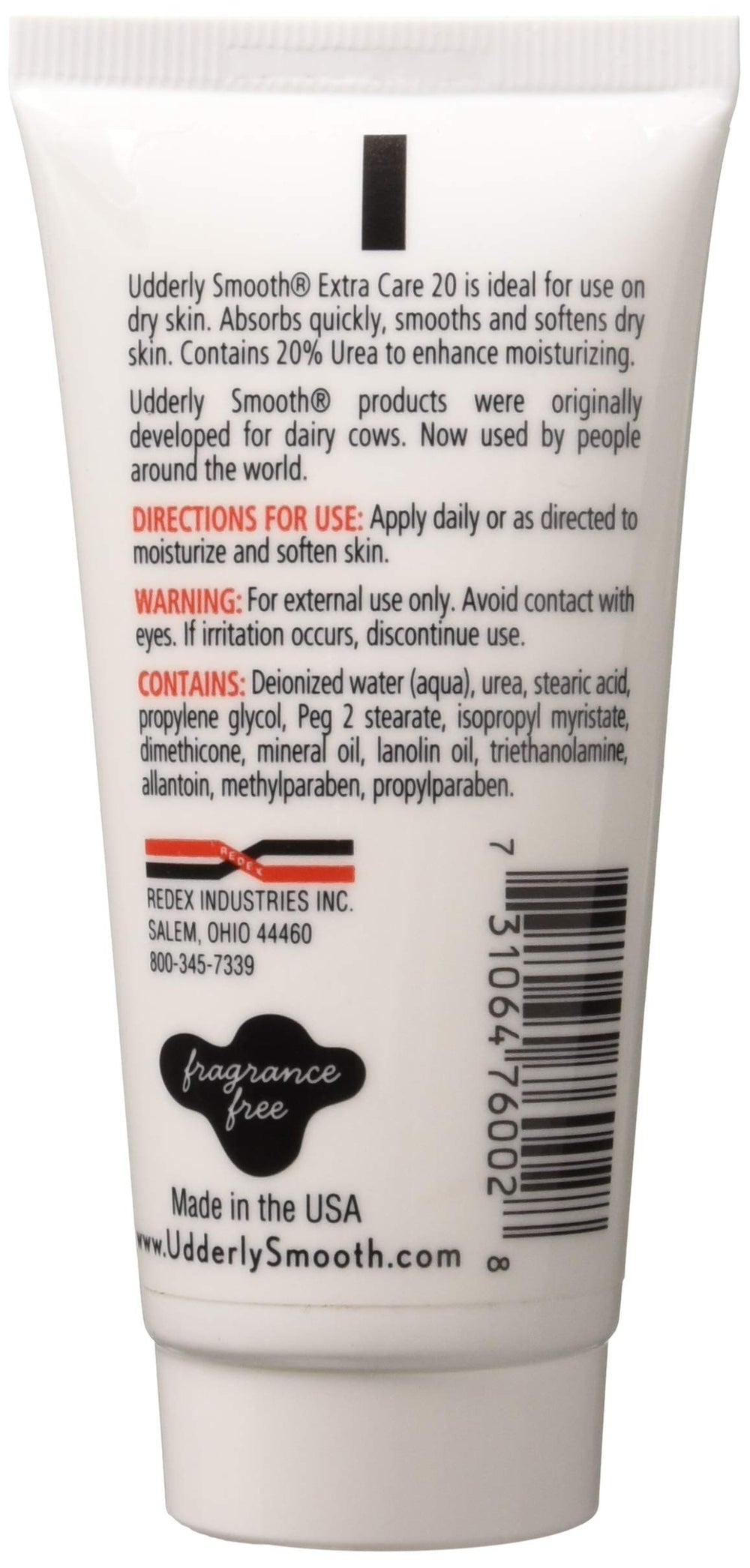 Udderly Smooth Extra Care 20 Cream back view with fragrance-free formula for sensitive skin.
