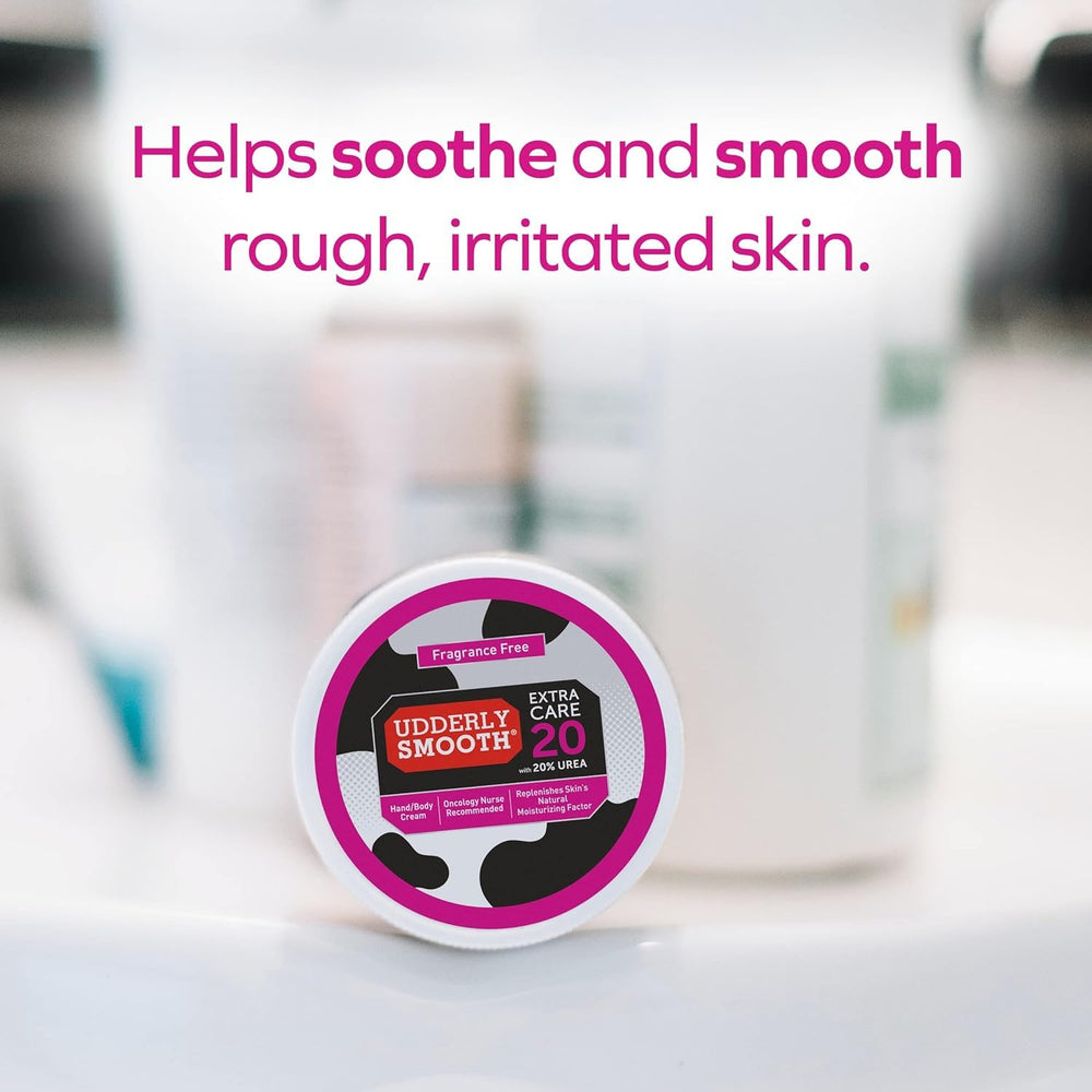 Udderly Smooth fragrance-free label indicates sensitive-skin protection.