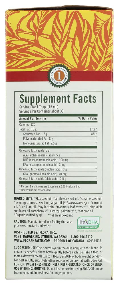 Ingredients panel notes omega-3, 6, and 9 from unrefined DHA.