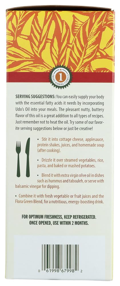 Pouring Udo's Choice DHA Oil Blend into a glass shows easy daily intake.