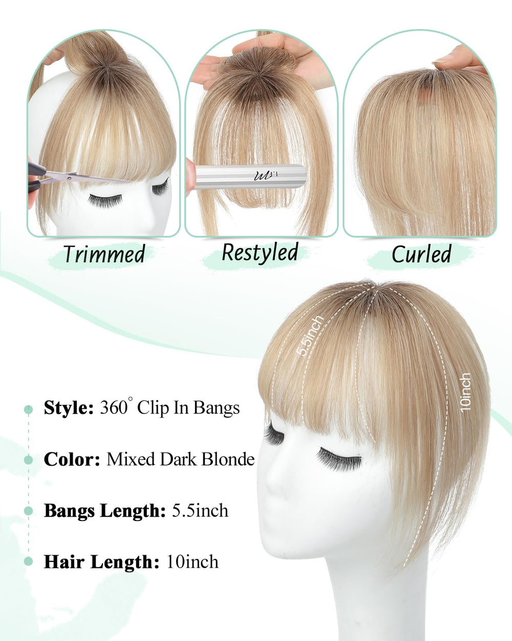 UDU clip-on bangs delivering top-coverage and a natural hairline look