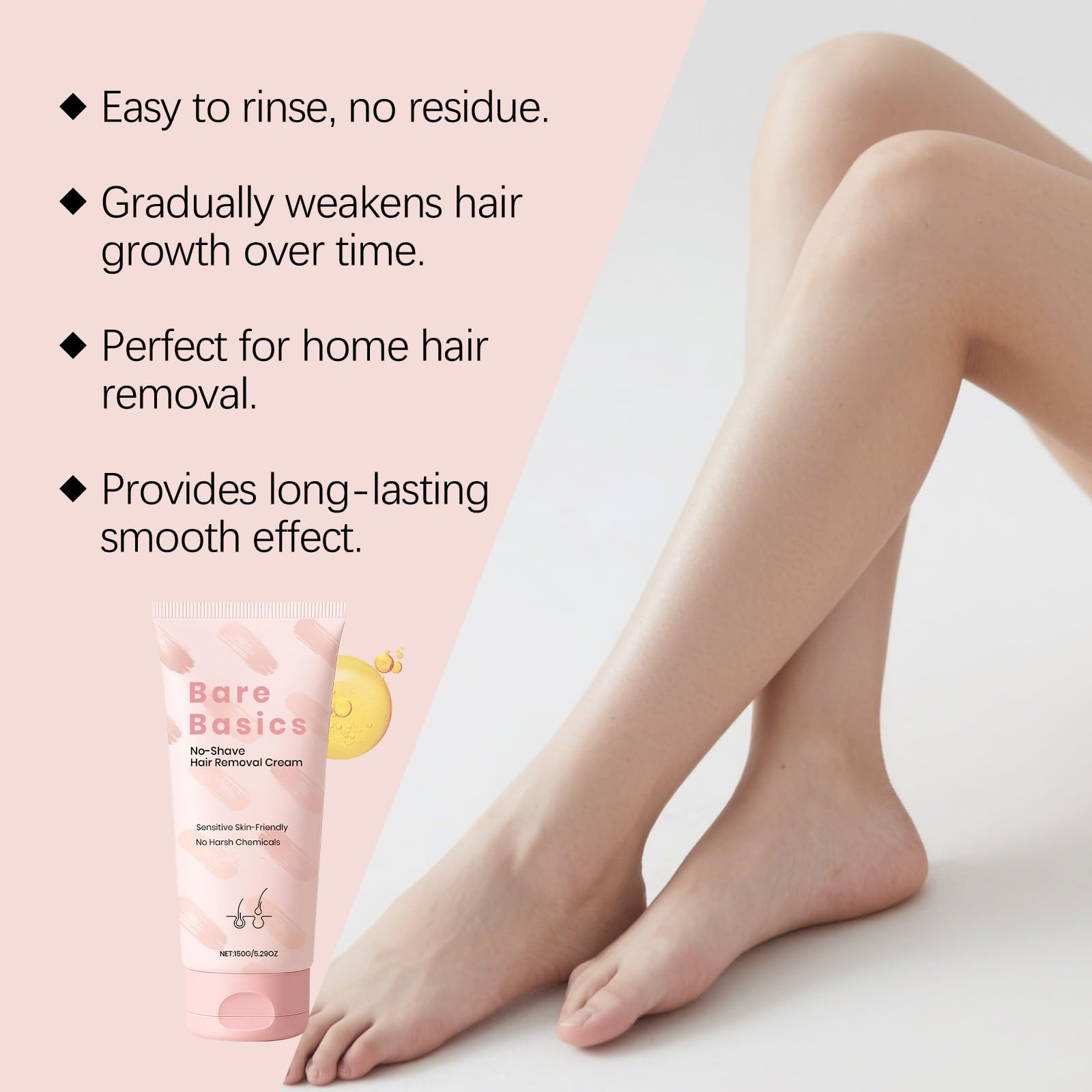 UEVER Bare Basic Hair Removal Cream packaging closeup with 65% plant extracts.