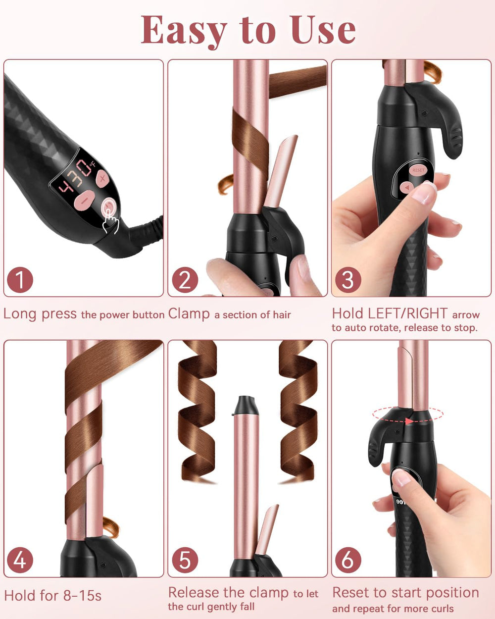Ufree auto-rotation in action delivering easy, consistent curls for beginners.