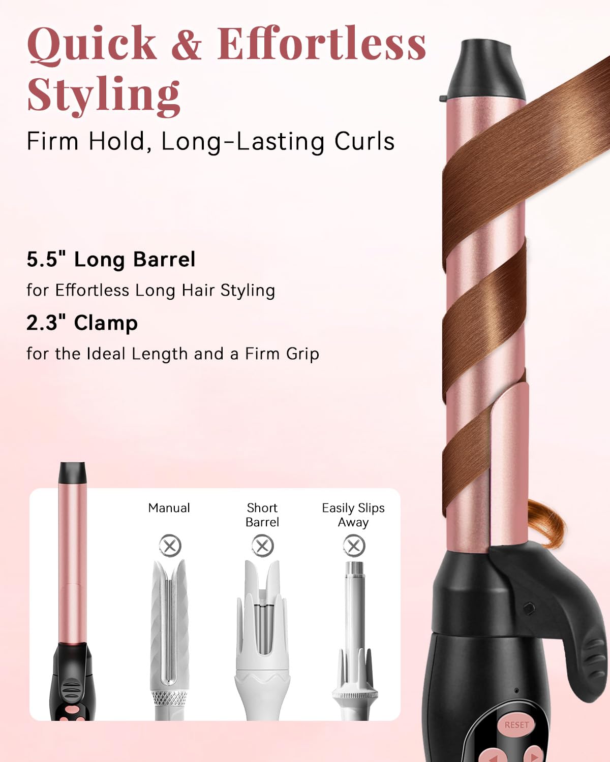 Ufree curling iron with LCD display demonstrating precise heat control.