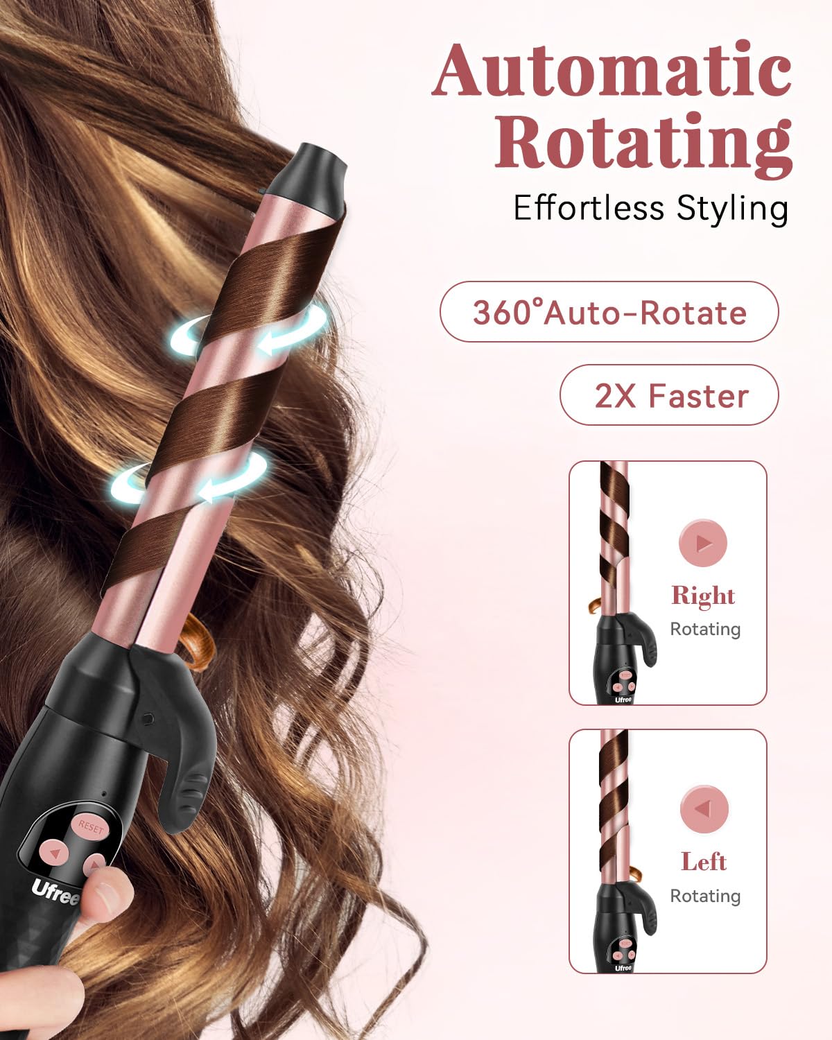 Ufree heat-up in 30 seconds for quick styling.