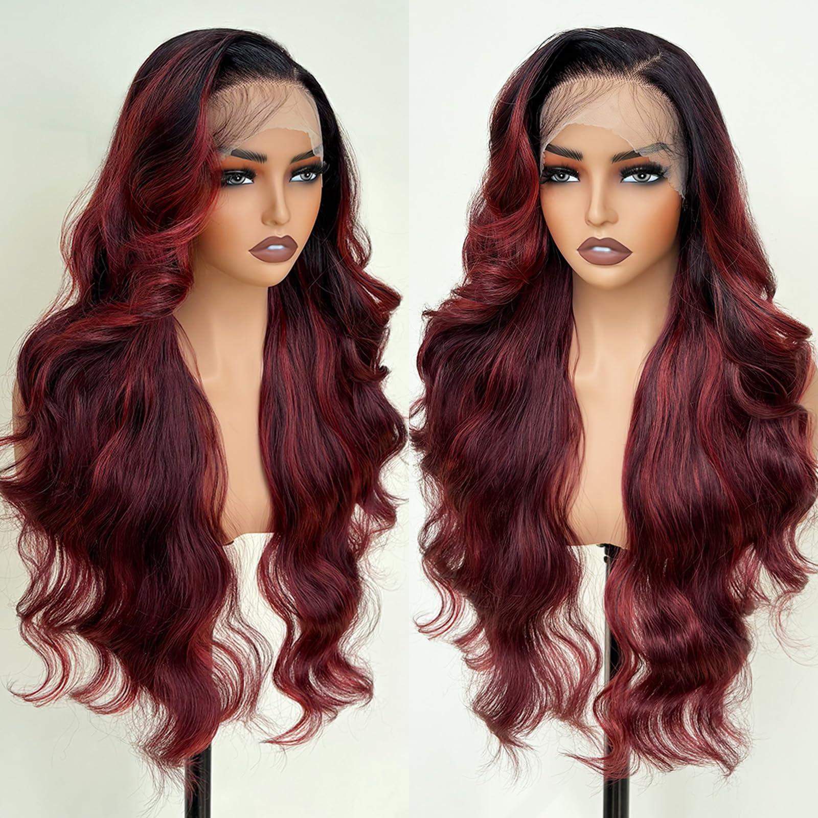UGORGEOUS Burgundy Ombre 26-Inch HD lace front wig showing vibrant color and natural scalp realism