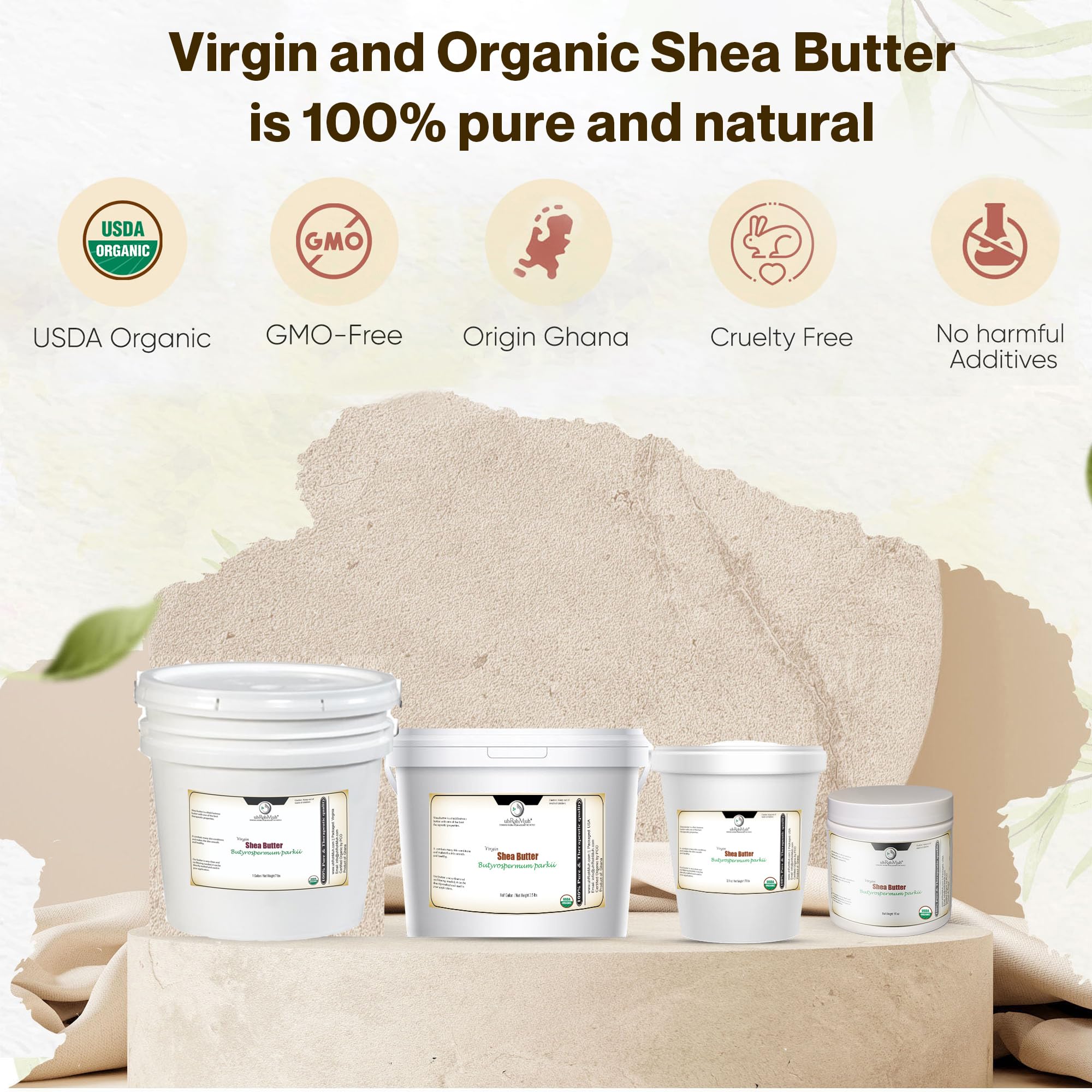 uh*Roh*Muh Shea butter packaging jar shows convenient 0.8kg format