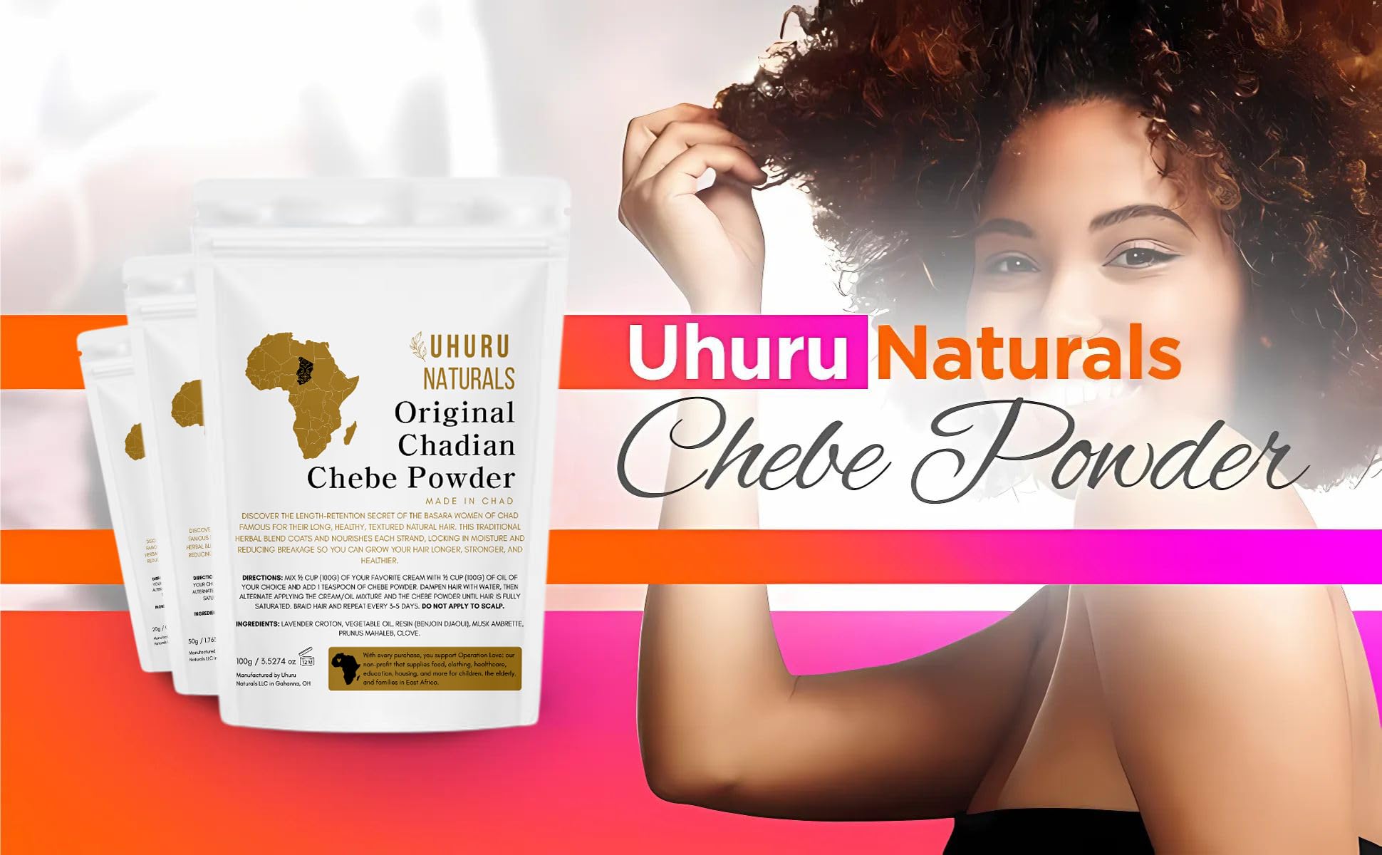 Uhuru Naturals ChadianChebe Powder jar for natural hair nourishment.
