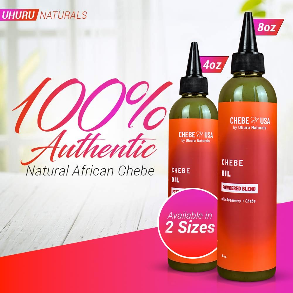 Uhuru Naturals Chebe Oil Powdered Blend ingredients with olive and coconut oils.