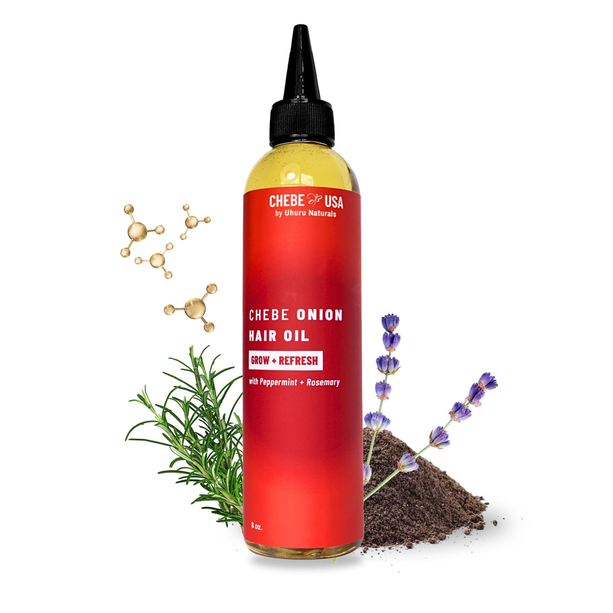 Uhuru Naturals Original Chebe Hair Onion Oil bottle pour for scalp nourishment.