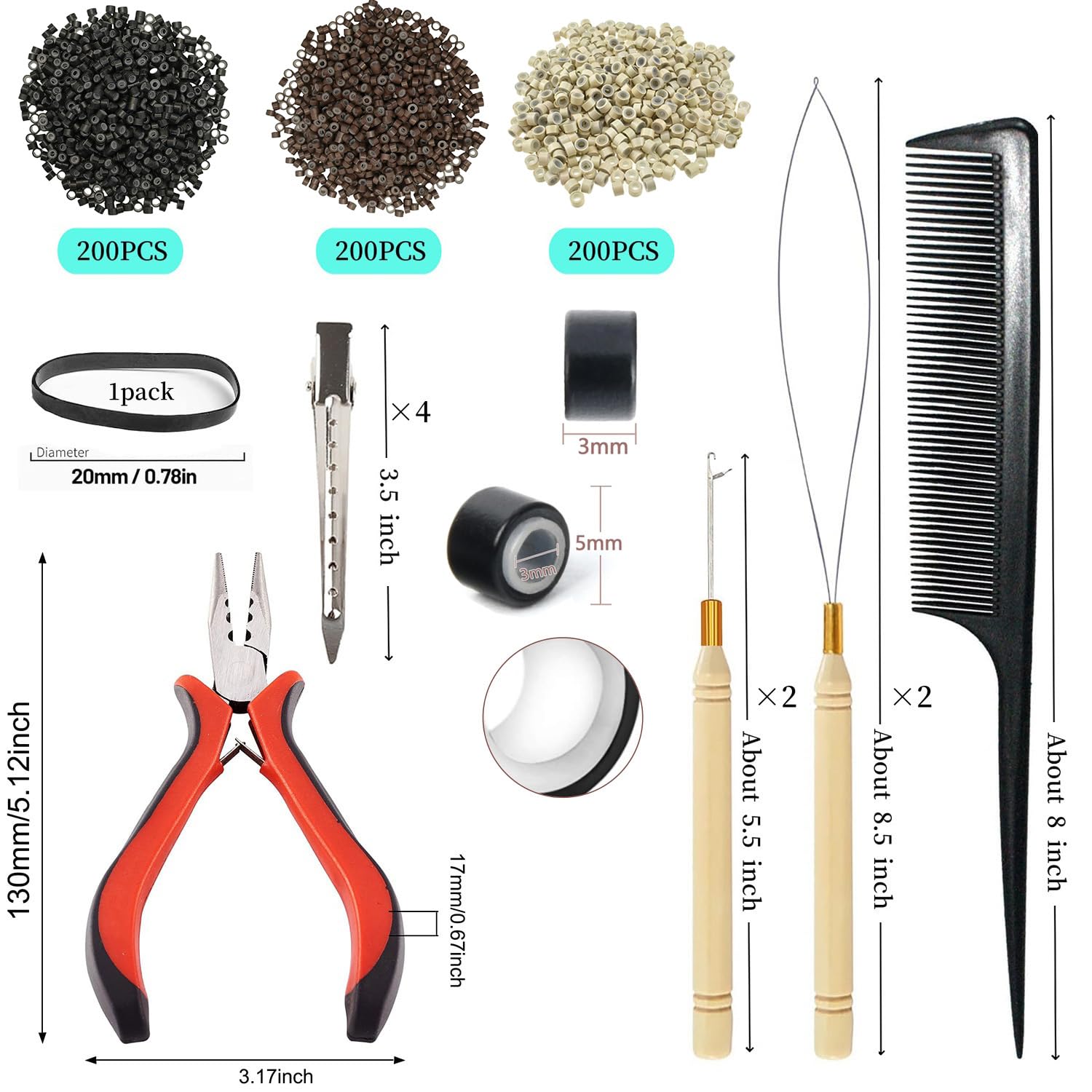 Uiohfiy brown micro silicone beads for discreet color matching.