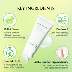 Hypoallergenic badge on UIQ Biome Remedy Soothing Cream; skin-friendly formula.