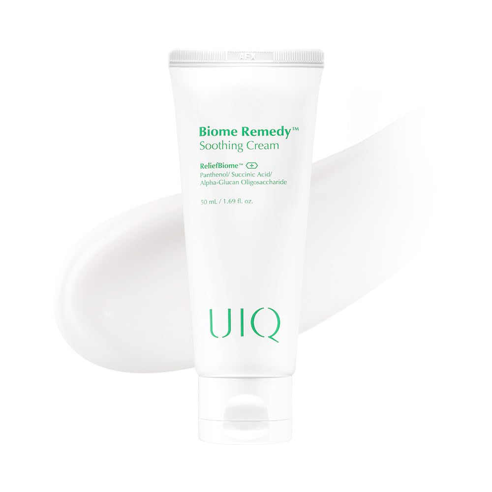 UIQ Biome Remedy Soothing Cream packaging highlighting sensitive-skin friendly hydration.