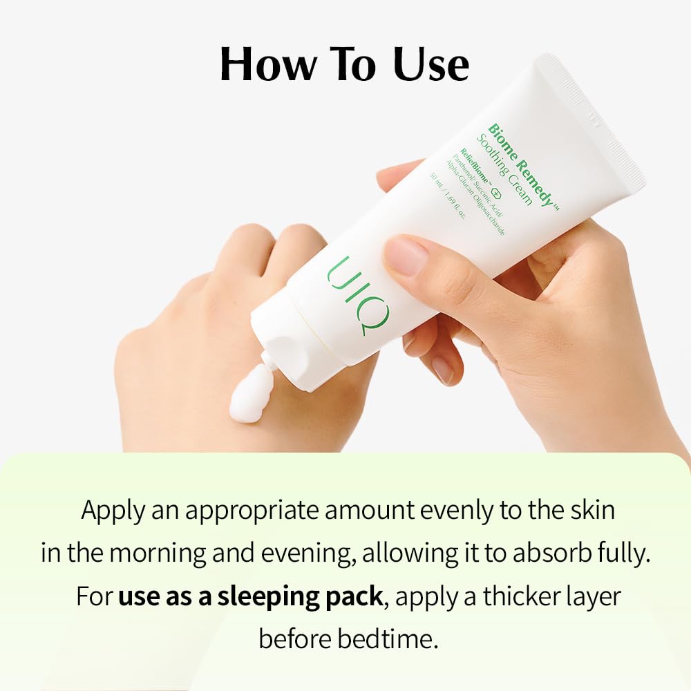 Skin after applying UIQ Biome Remedy Soothing Cream shows hydrated glow.