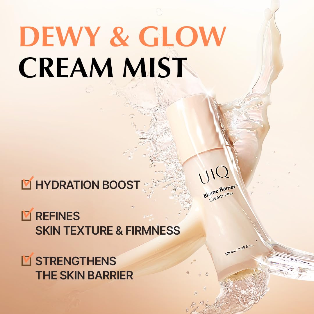 UIQ Biome Barrier Cream Mist, application-quotidienne, hydrate sans film gras.