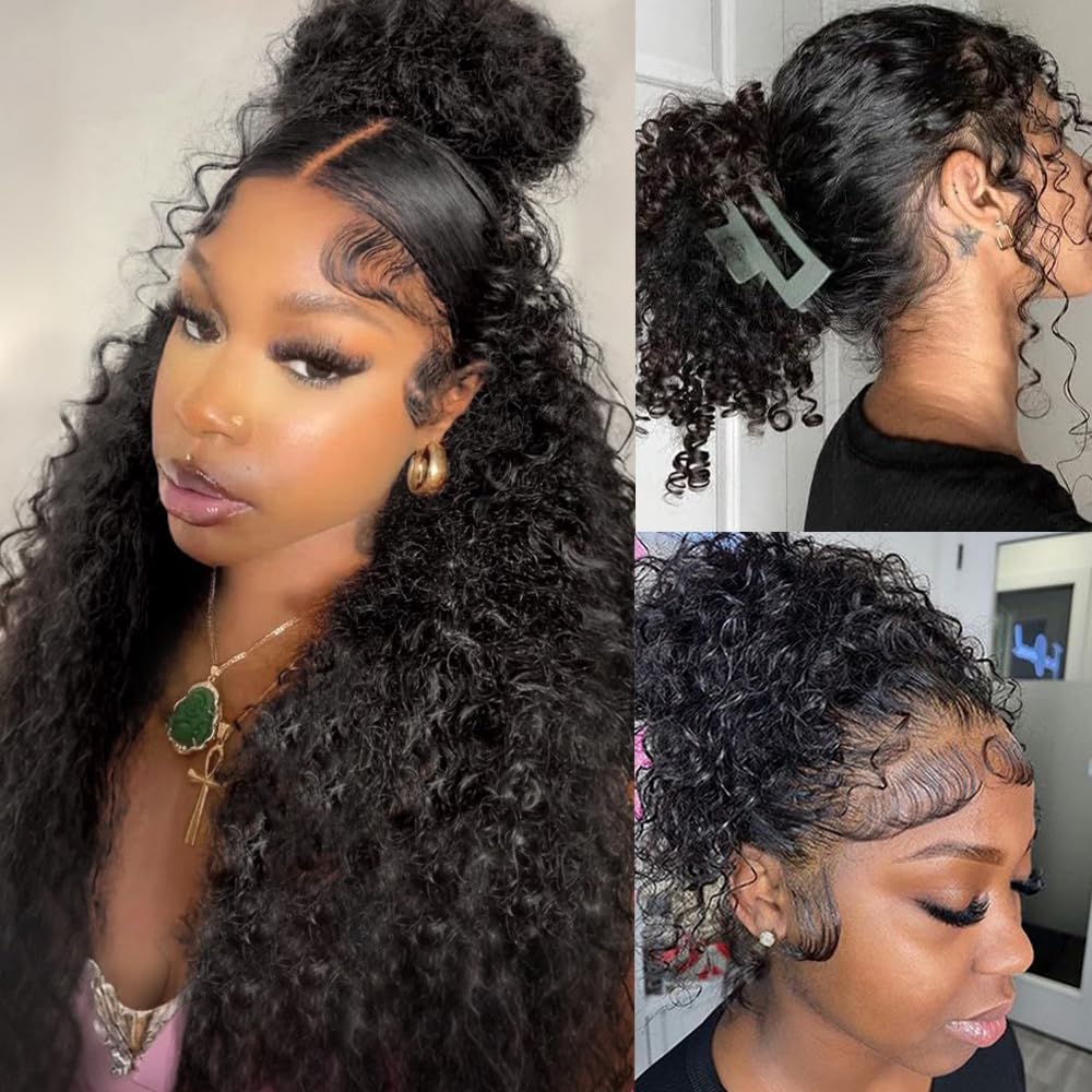 UJDZLNC 360 deep wave wig with hidden strap for secure daily wear.