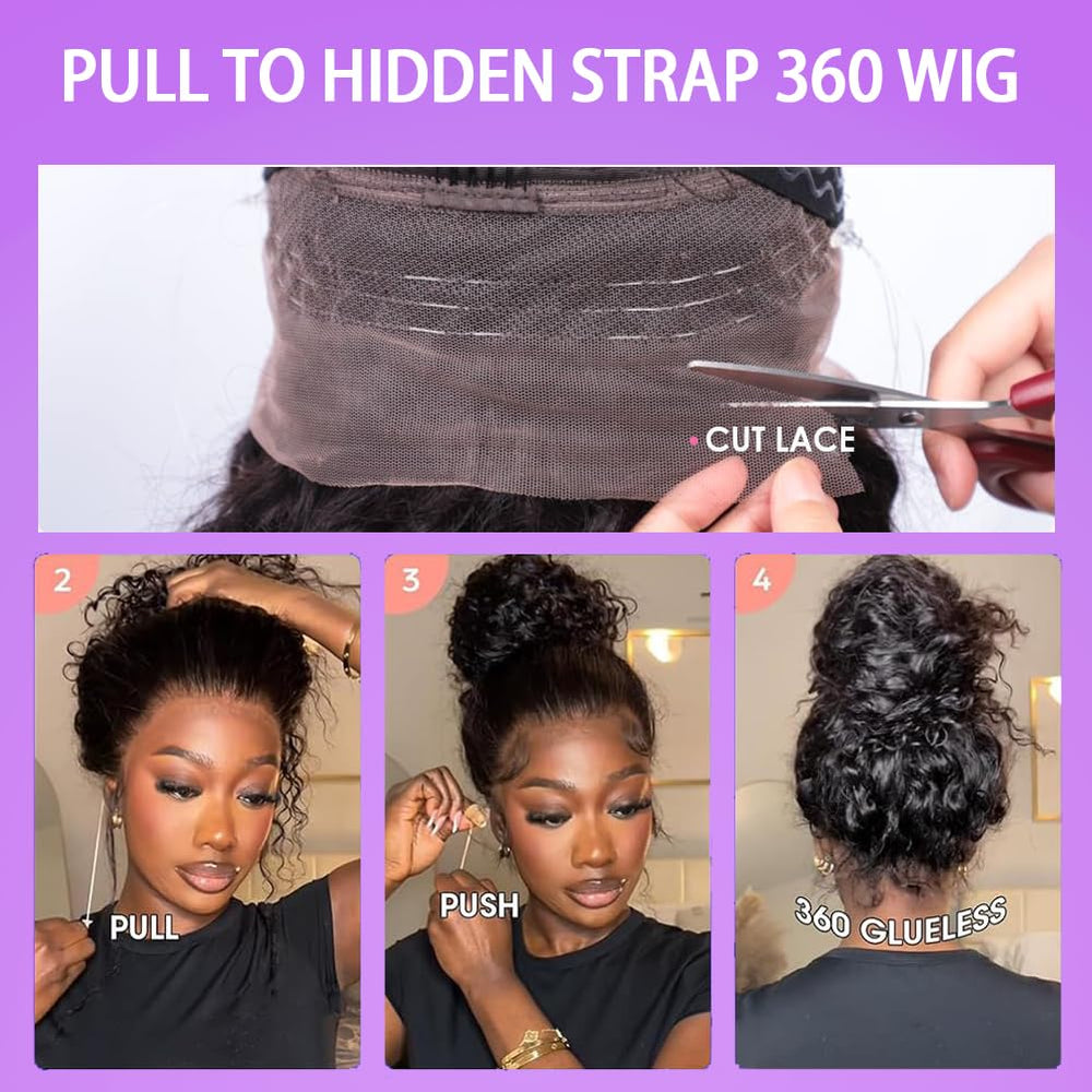 UJDZLNC 360 lace wig with adjustable straps for precise fit.