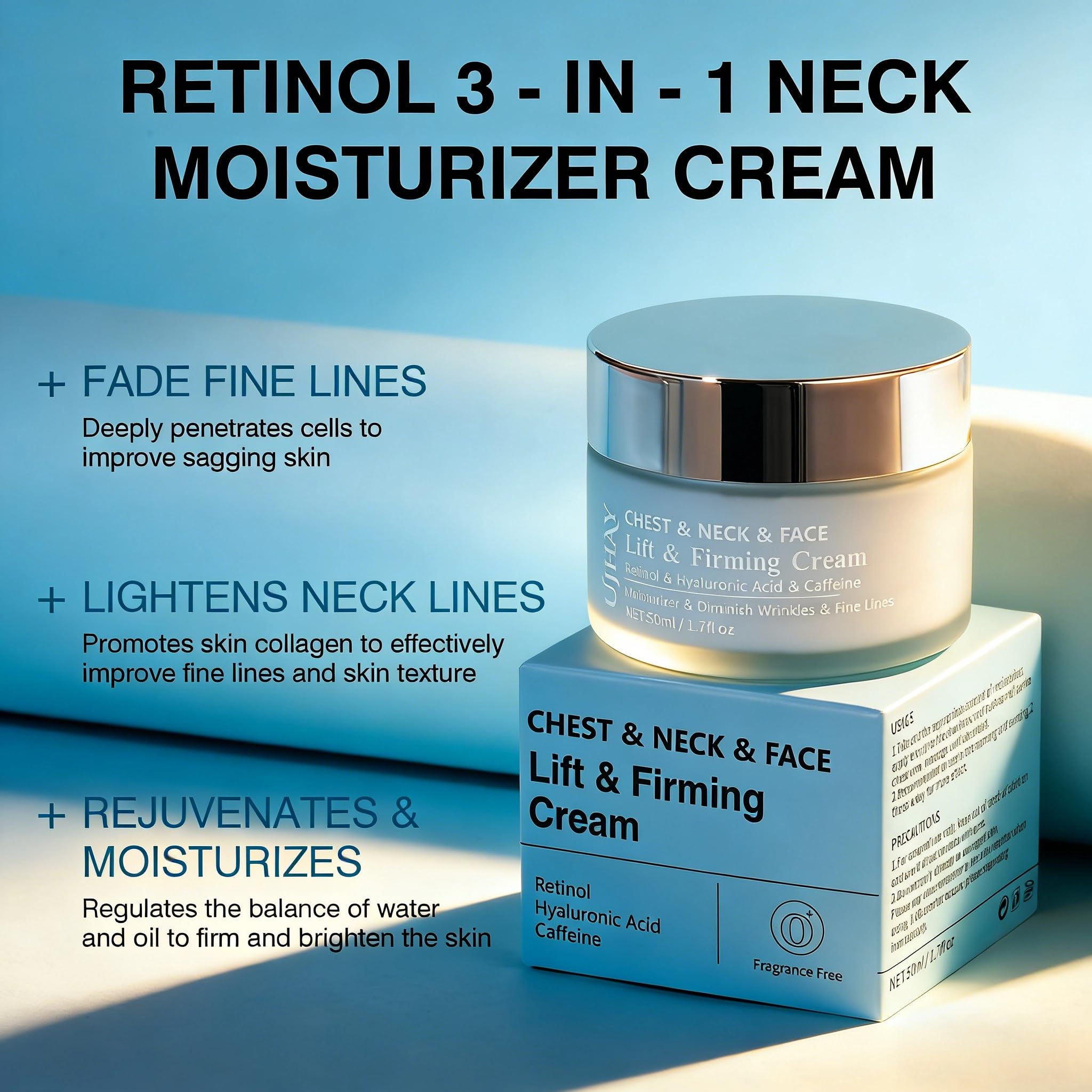 UJhay Hyaluronic Acid Neck Cream close-up emphasizing hydration.