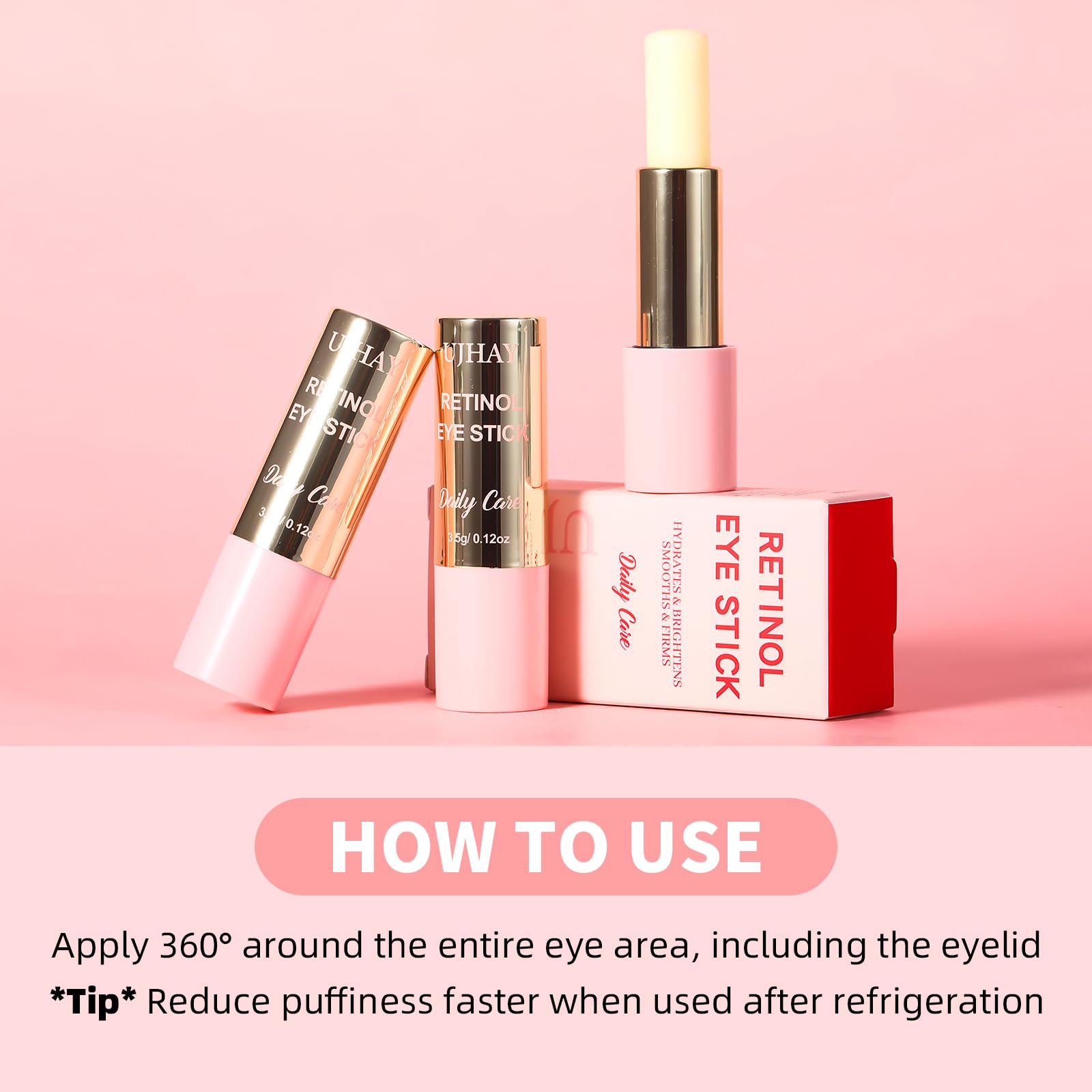 UJhay Retinol Eye Stick beside makeup products as primer for smoother wear