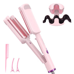 UJIO 3-barrel beach waver in pink creates mermaid waves with smooth shine