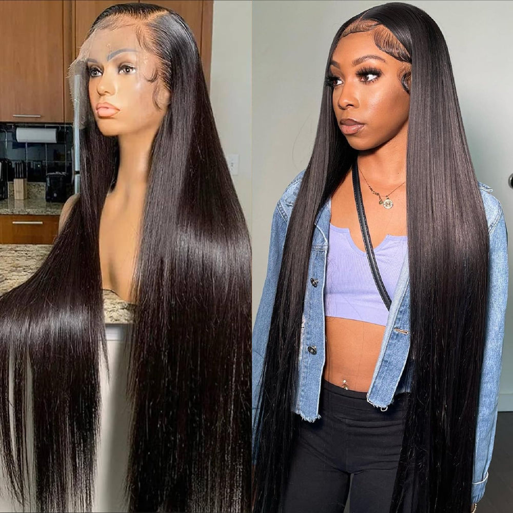 UKOWN 28-inch straight lace front wig baby hair detail for natural hairline