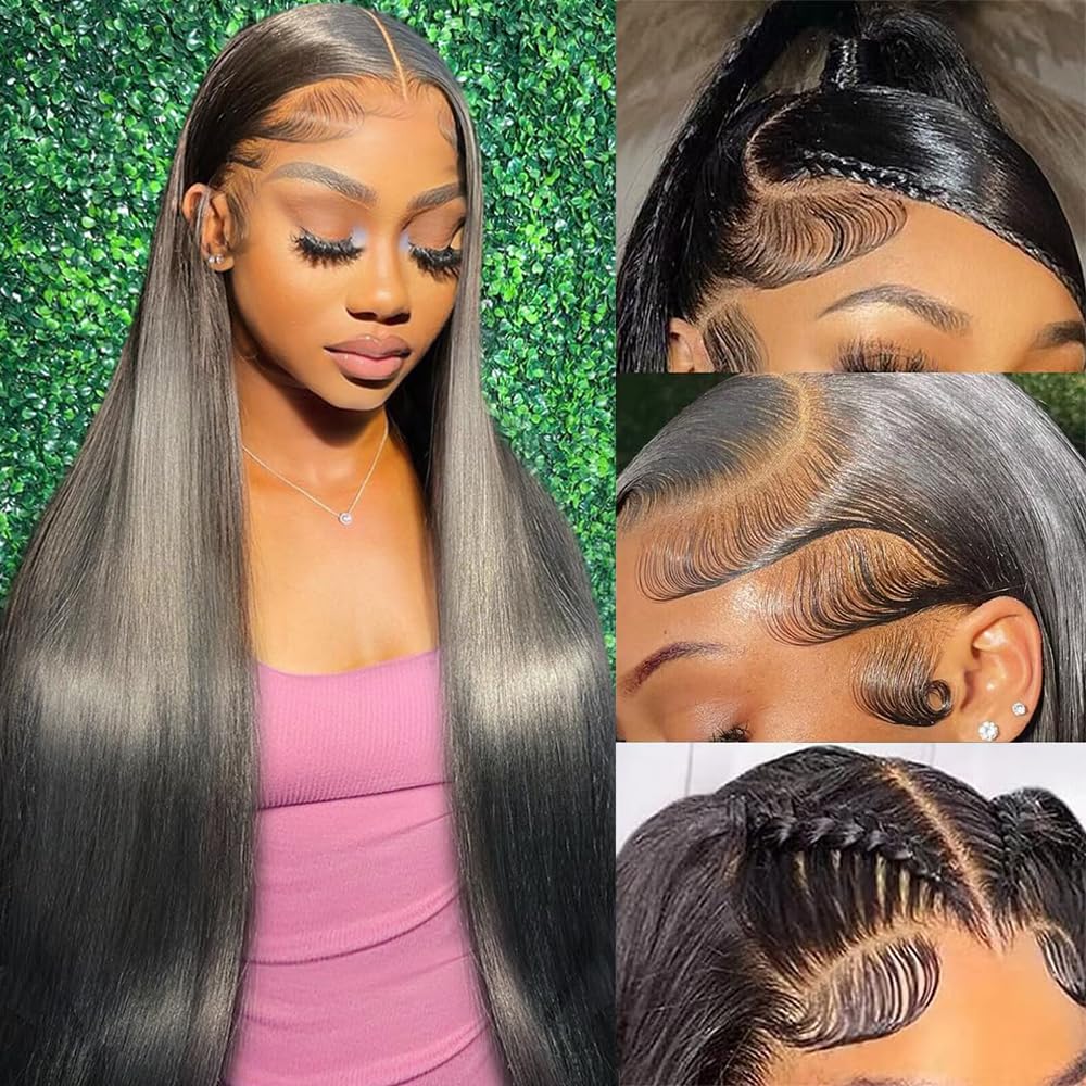 UKOWN 28-inch straight lace front wig front view for natural daily wear