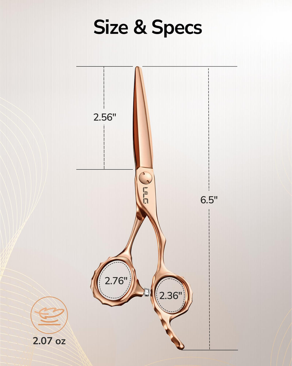 ULG 6.5-inch professional scissors offer lightweight balance for steady control.