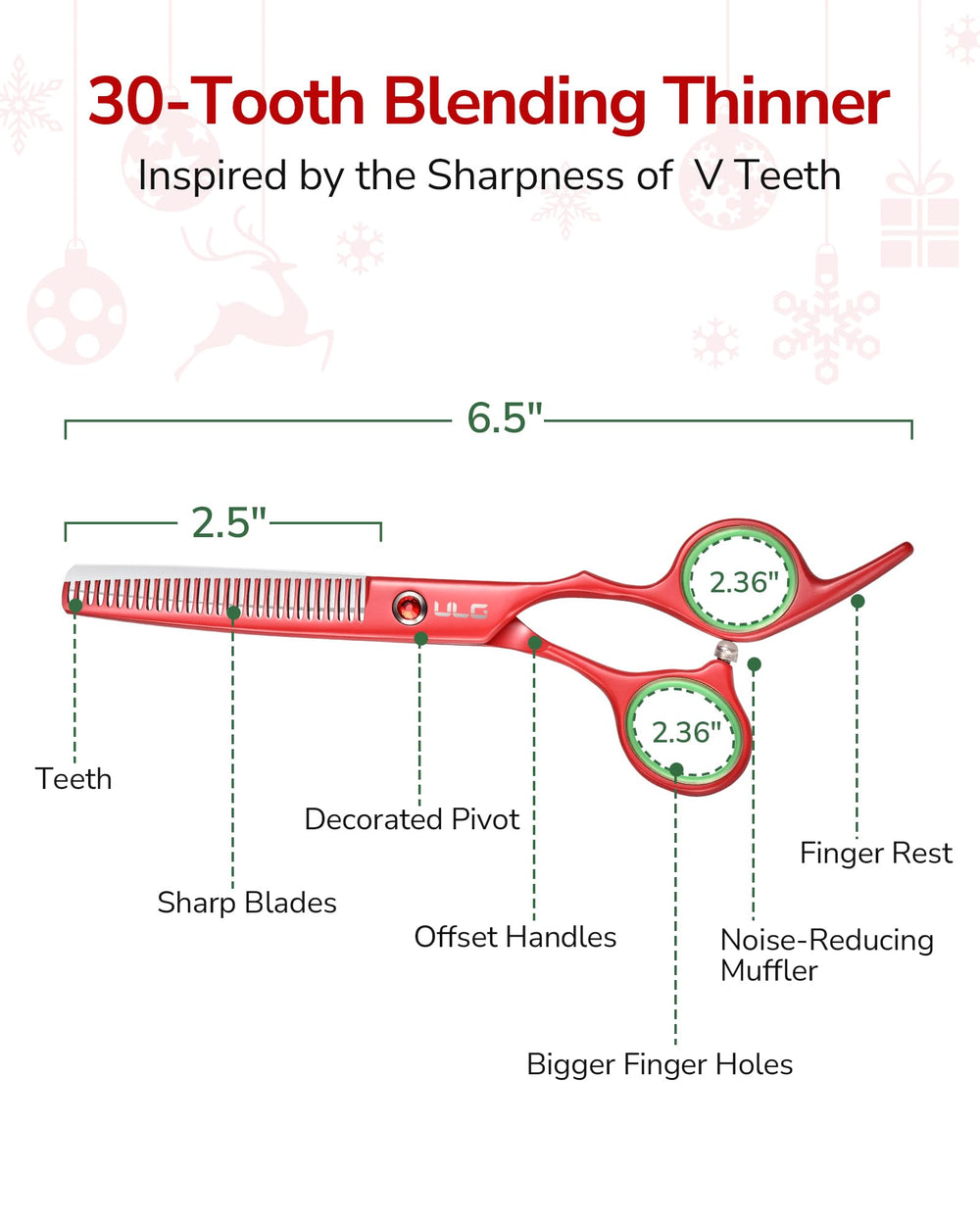 ULG Christmas Red Edition thinning scissors add festive color with professional performance