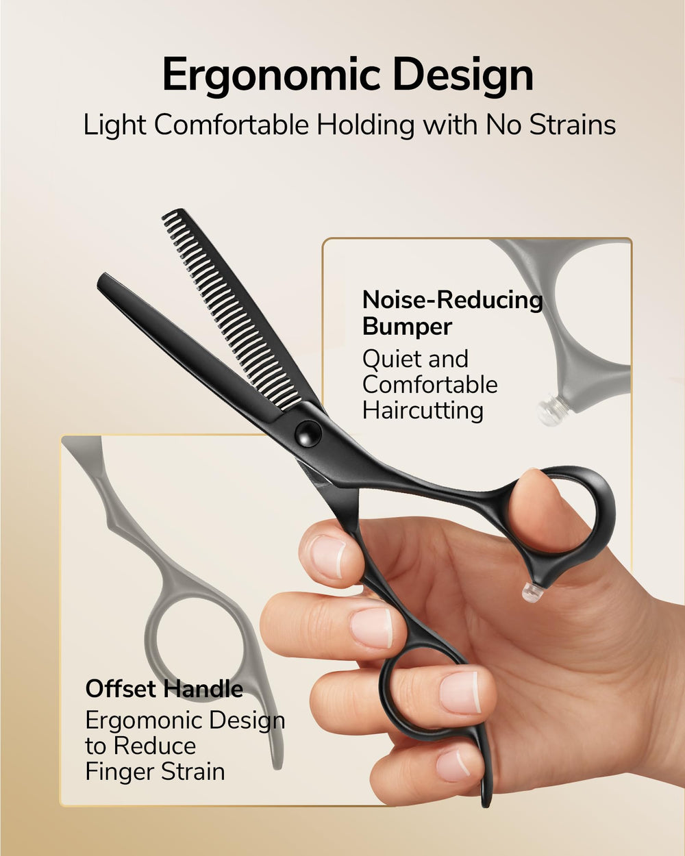 ULG ergonomic barber shears with offset handles for comfort