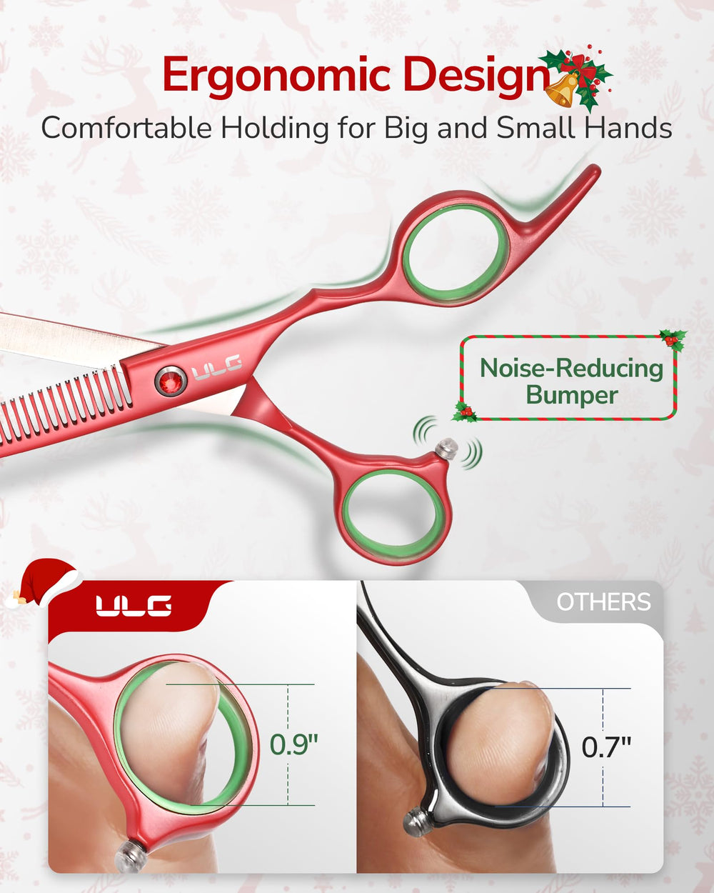ULG ergonomic offset handles reduce wrist fatigue during long styling sessions