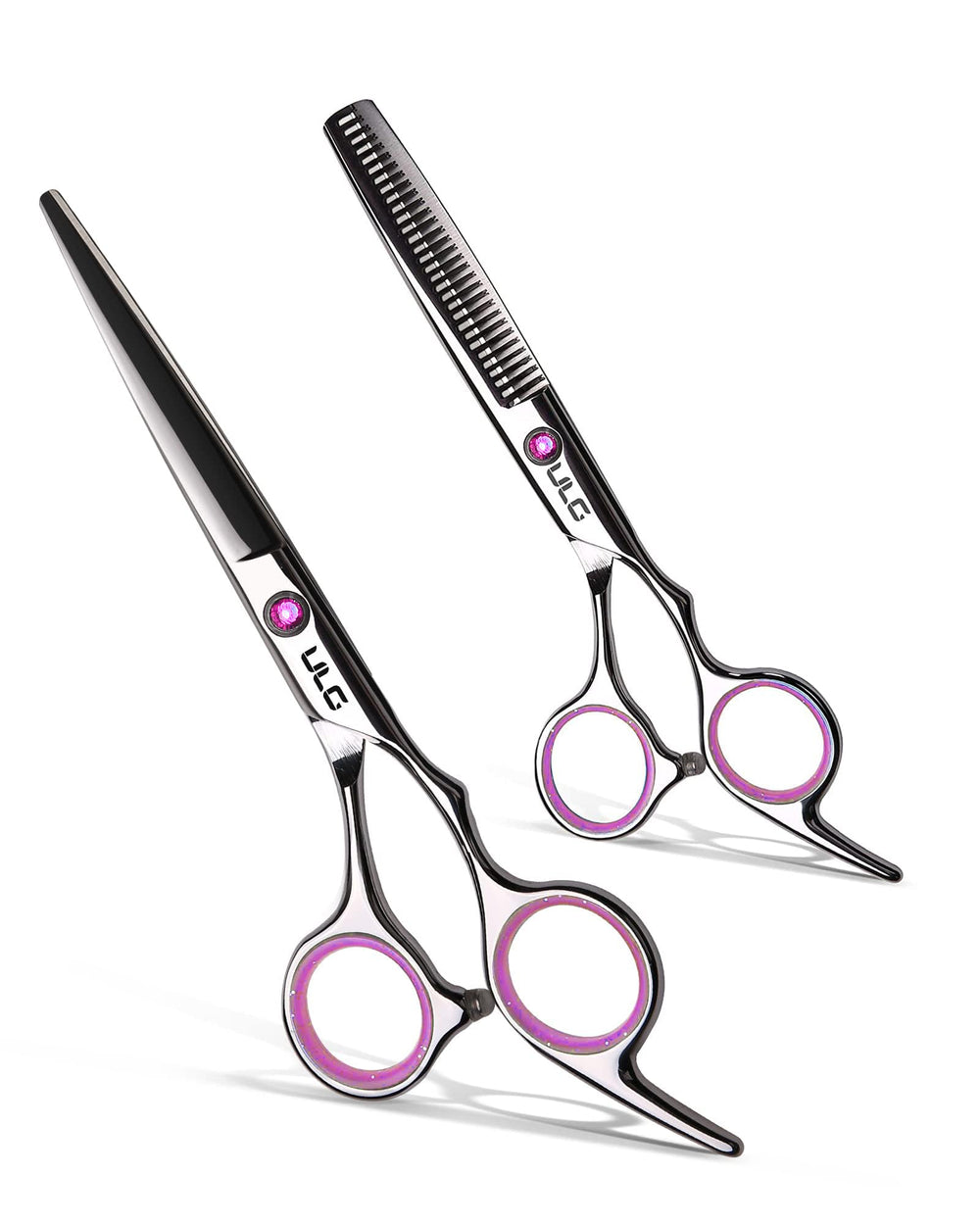 ULG hair cutting scissors pink image highlighting precise cut for salon or home use.
