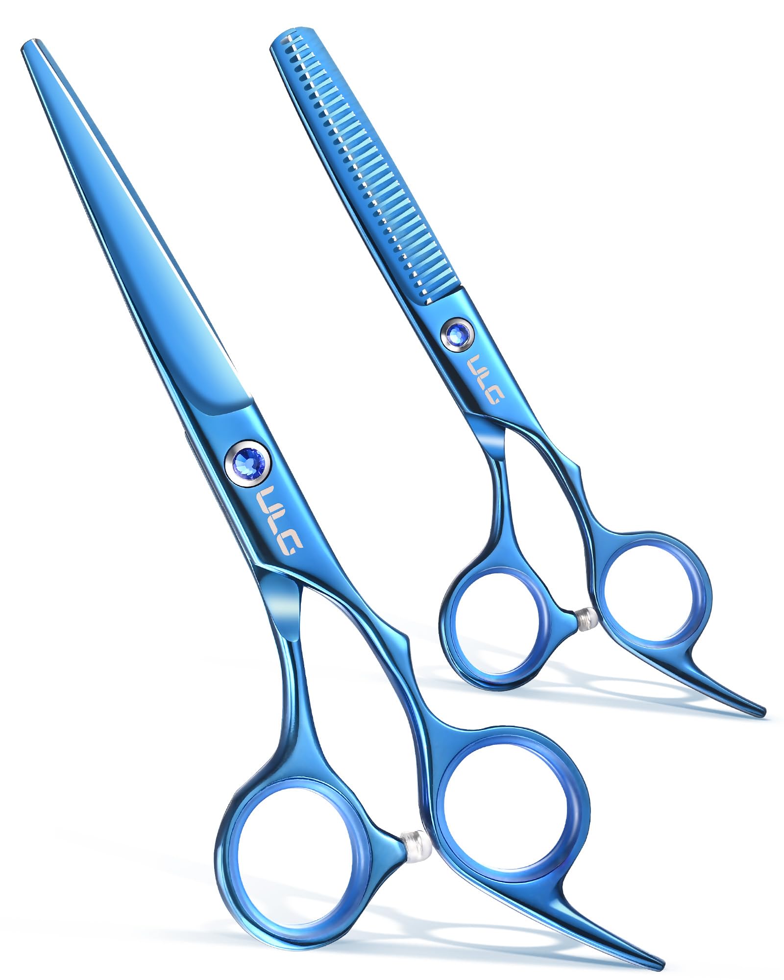 ULG hair cutting scissors blue front view for precise salon cuts