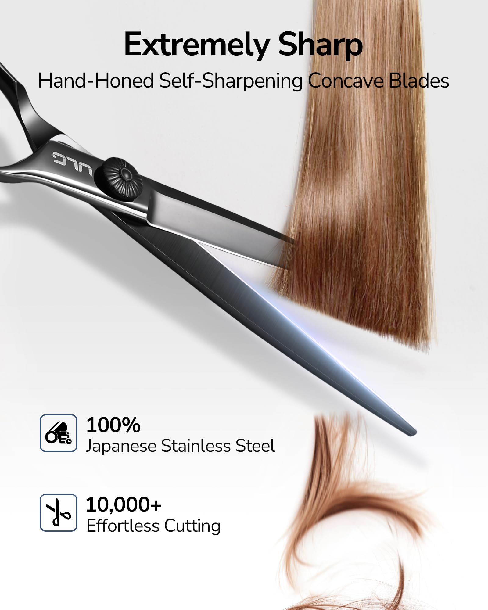 ULG hair scissors blade close-up highlighting sharp precision for clean cuts