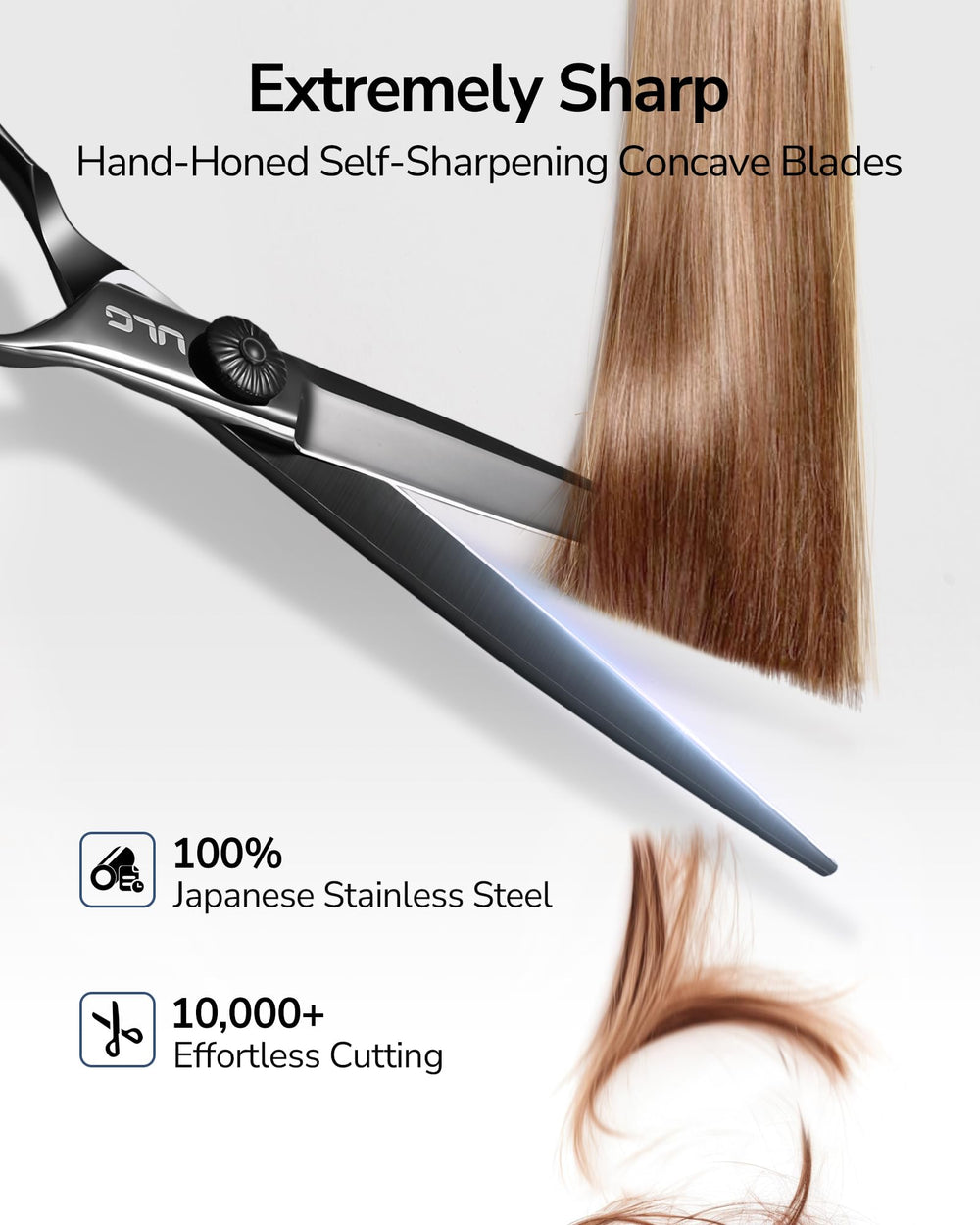 ULG hair scissors blade close-up highlighting sharp precision for clean cuts