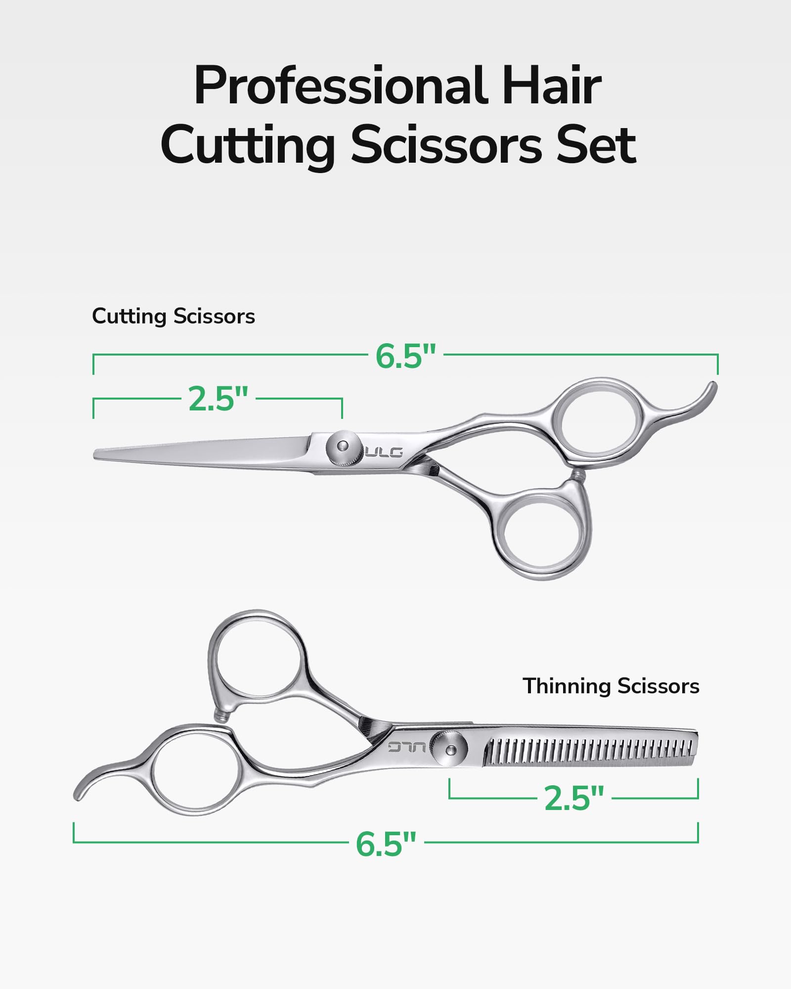 ULG Hair Cutting Scissors Set muffler and inserts reduce noise and fatigue.