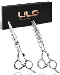 ULG hair cutting shears close-up with precise blades for smooth salon-quality cuts.