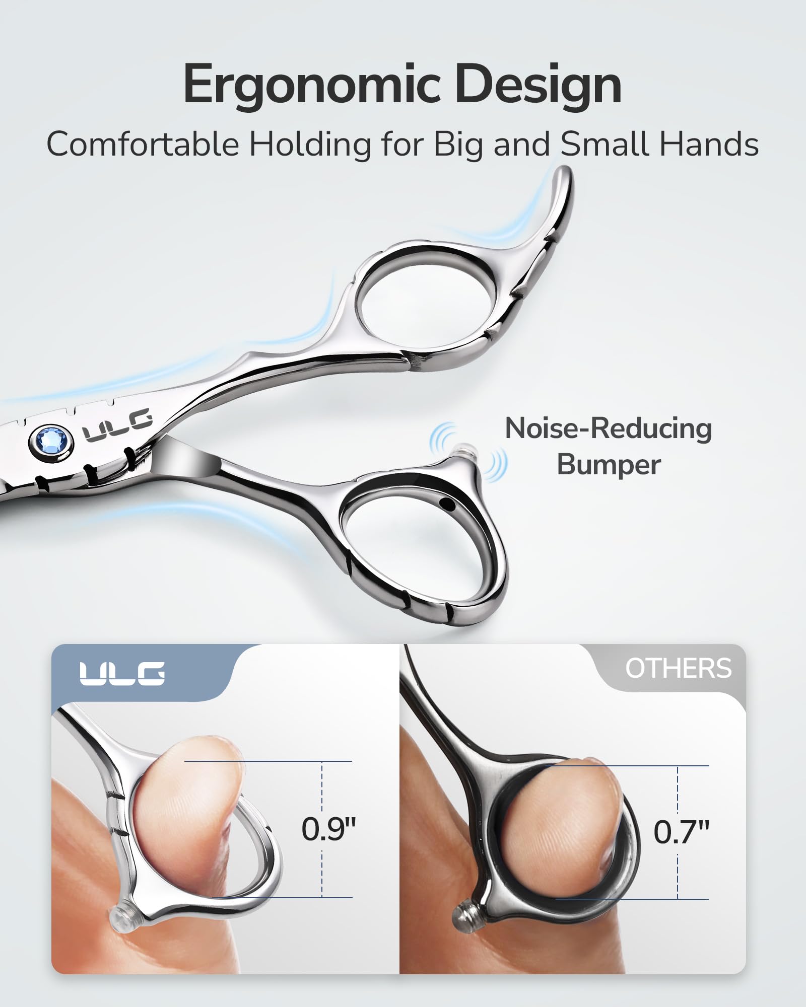 ULG concave, self-sharpening blade provides clean cuts for thinning and texturizing.