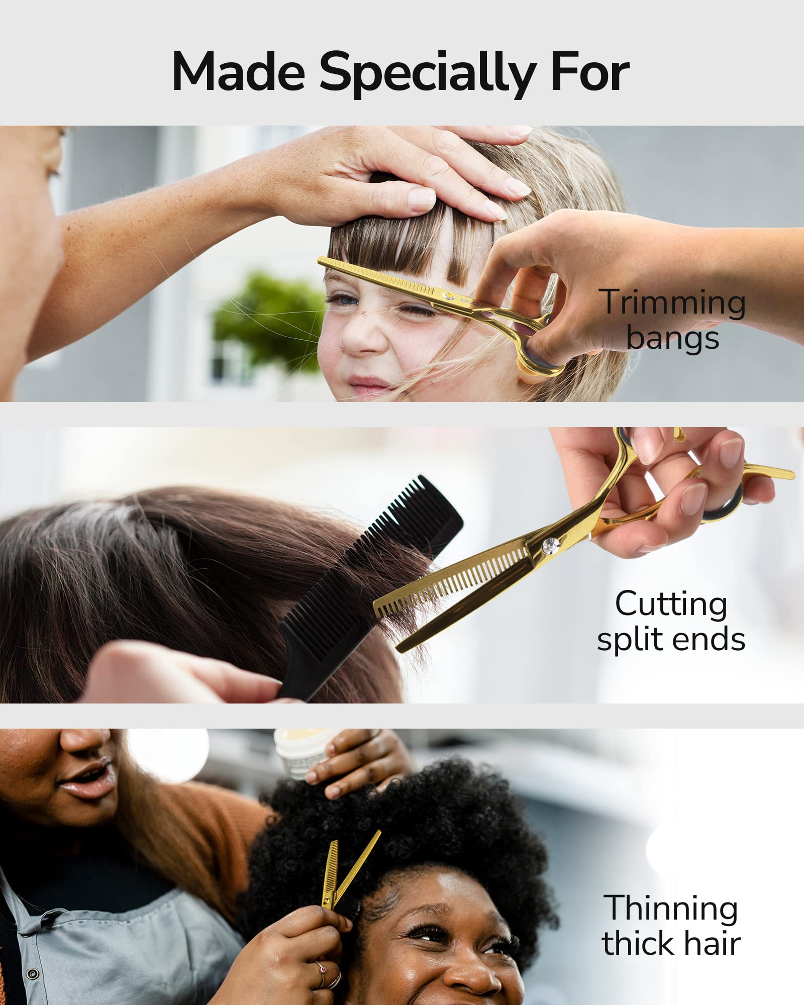 ULG mirror polish finish on thinning scissors for a premium look