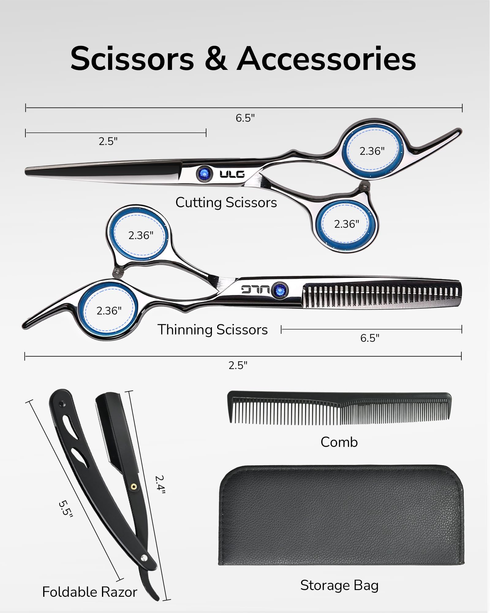 ULG Japanese stainless steel hair scissors offer durable, long-lasting sharpness.