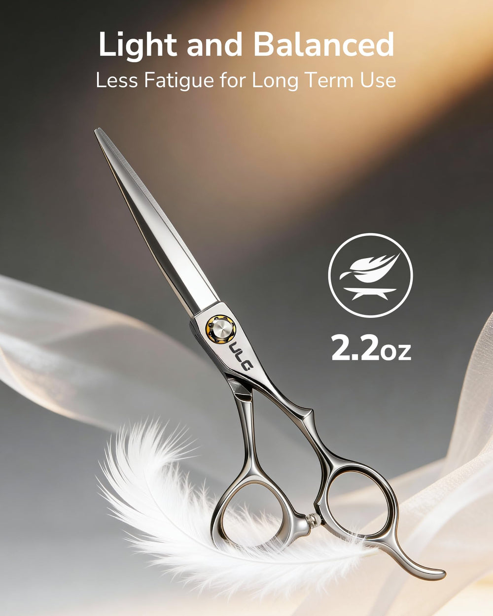 ULG lightweight 2.2 oz scissors enabling easy maneuverability