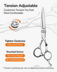ULG tension screw detail on 6.7-inch scissors for adjustable control