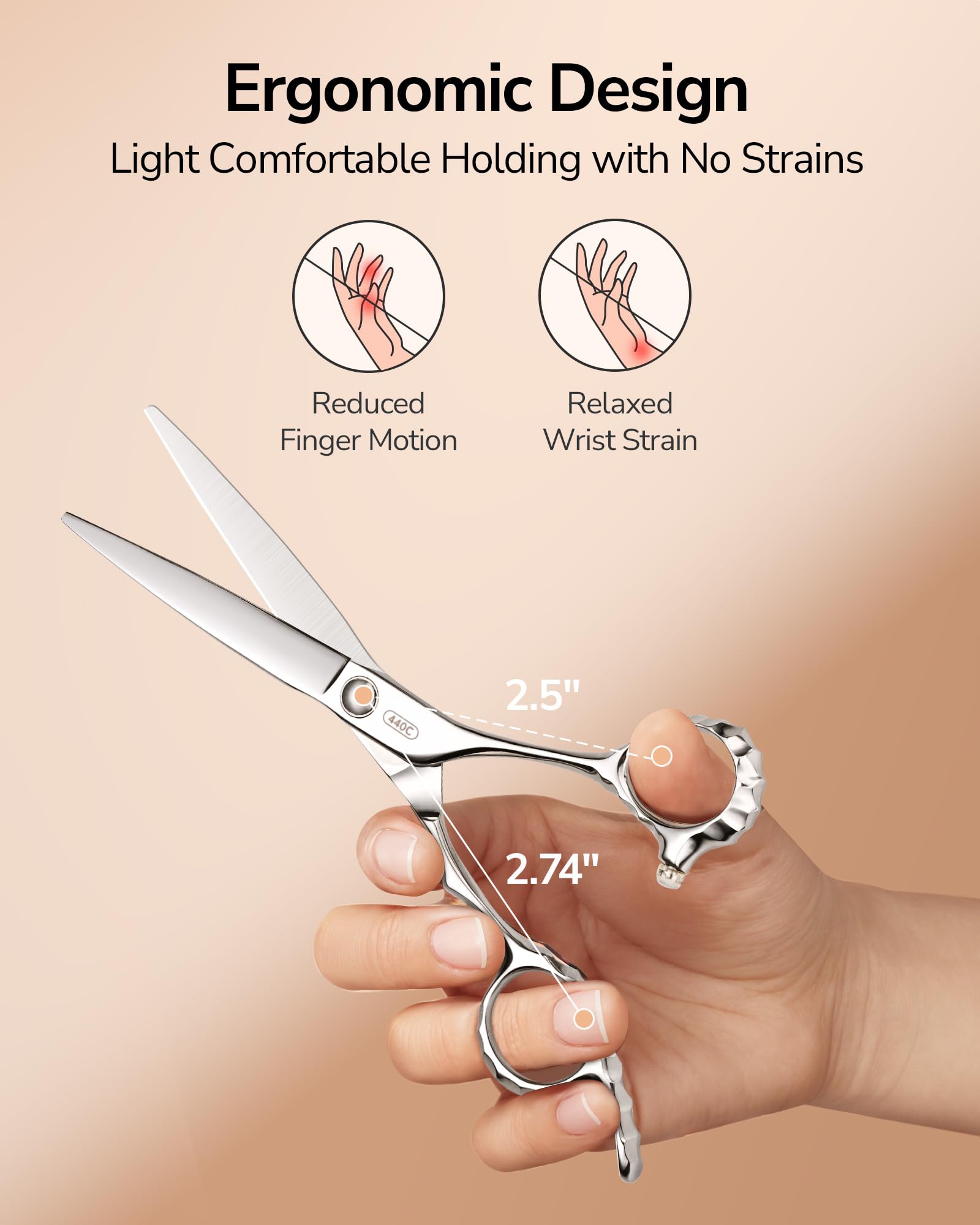ULG right-handed design with larger finger holes for comfortable cutting
