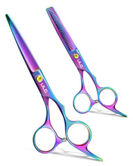 ULG professional hair scissors rainbow finish for precise trimming and bold style