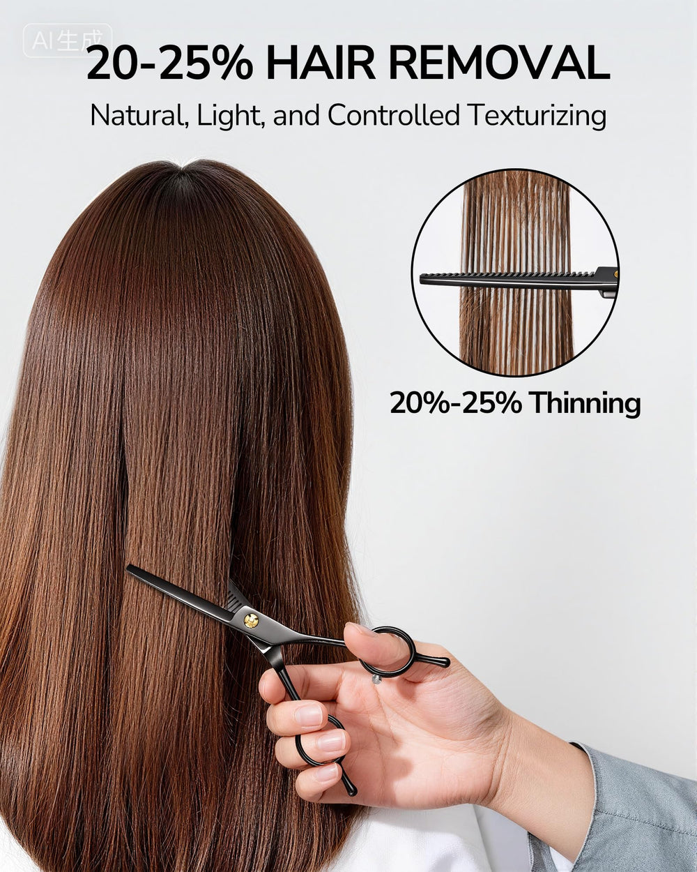 ULG thinning shears ergonomic handle designed for comfortable long cuts in professional or home settings