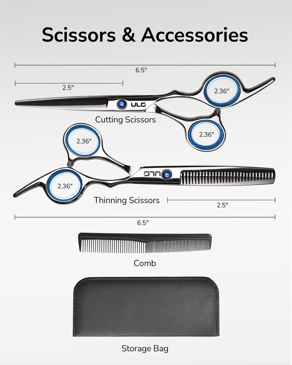 ULG scissors shown for in-salon use delivering precise cuts and reliable performance