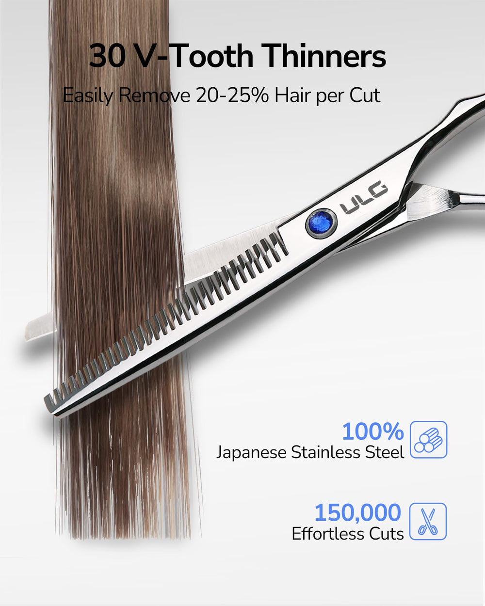 ULG silver body scissors with mirror polish for a sleek professional look