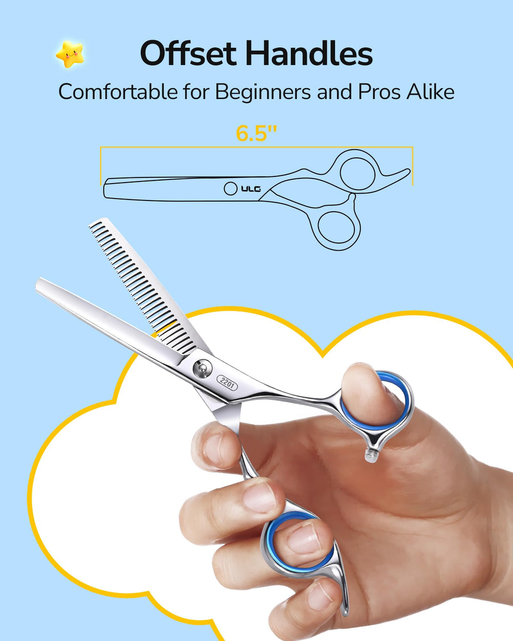 ULG six point five inch scissors suited for beginners and pros.