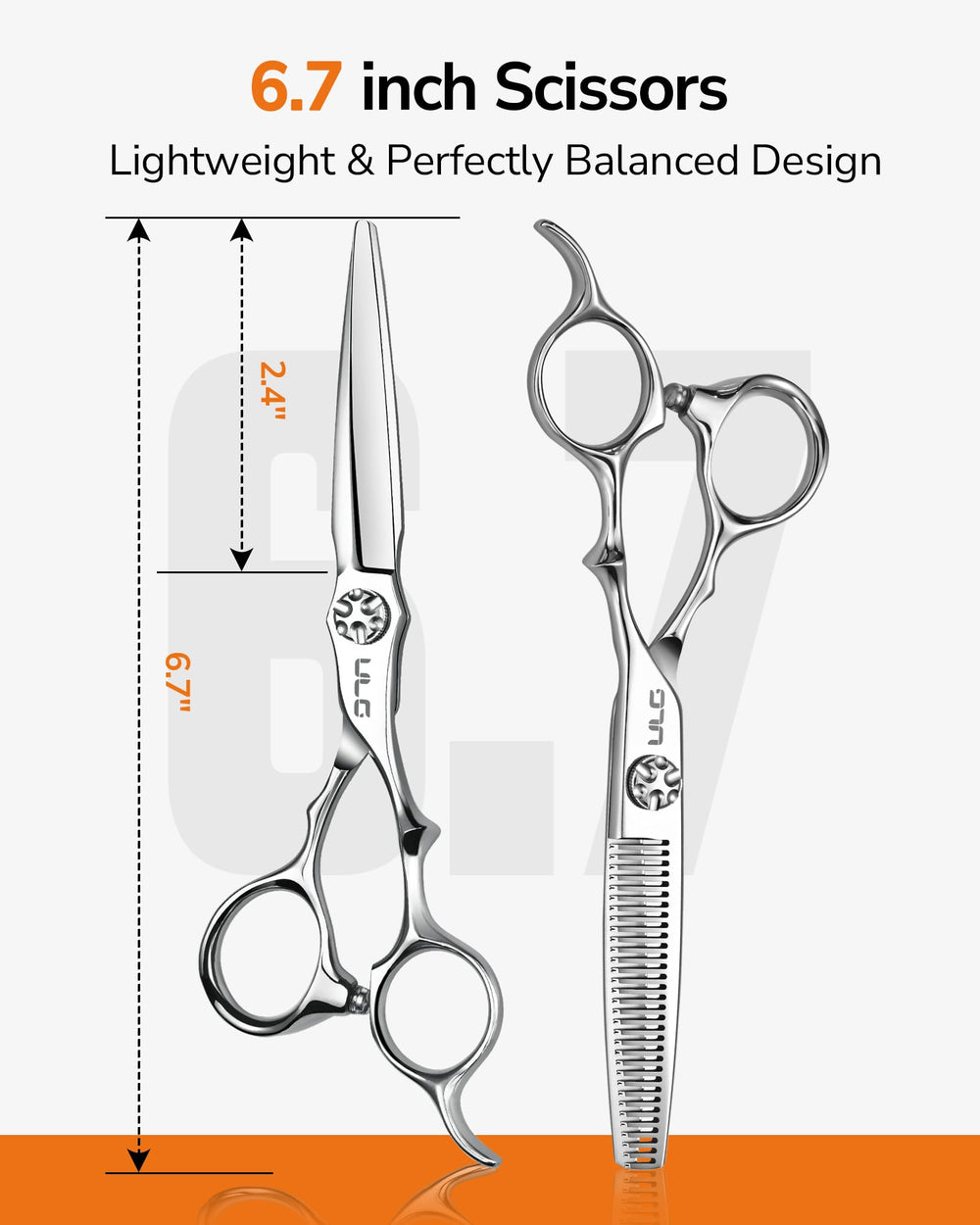 ULG thinning scissors close-up showing texturing teeth for natural blending.